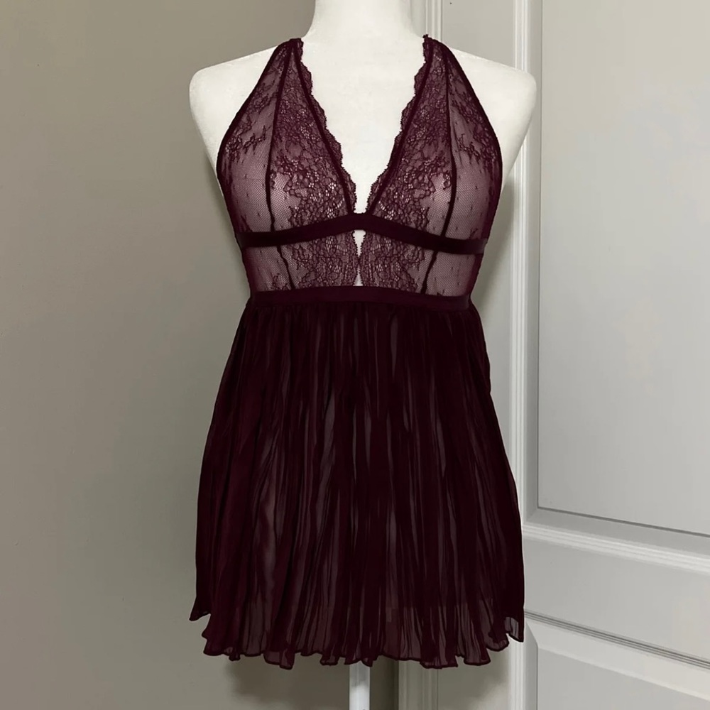 Victoria’s Secret | Maroon Sheer Lacey Halter Lingerie